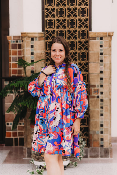 Radiant Printed Dress in Blue