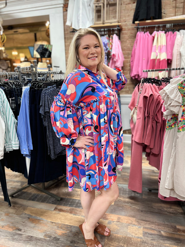 Radiant Printed Dress in Blue