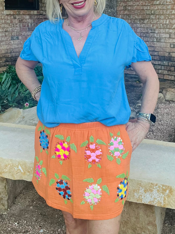 Queen of Sparkles Orange Gauze Turtle Skort