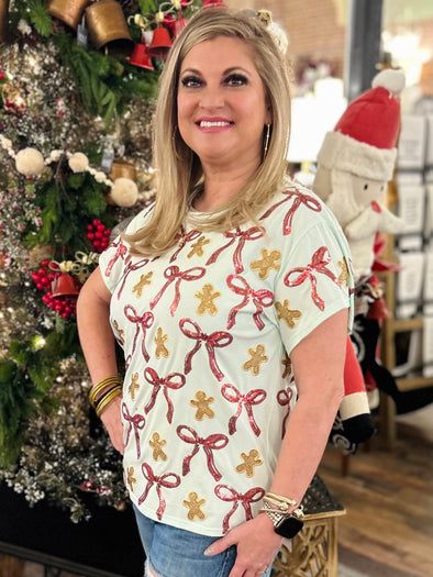 Queen Of Sparkles  Gingerbread Men and Bows Tee