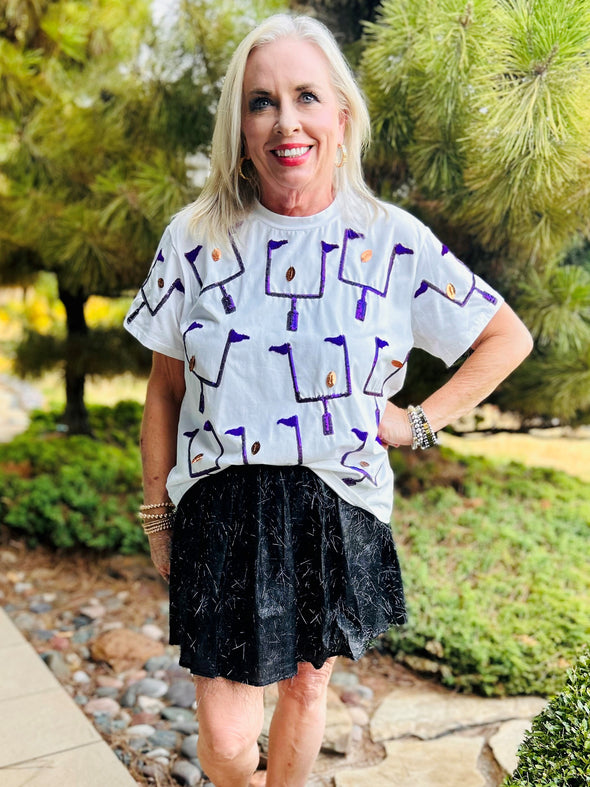 Queen Of Sparkles Purple Field Goal On White Tee