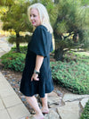 Puff Sleeve Textured Black Dress