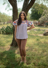 Brown and White Check Embroidered Tatum Top