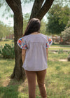 Brown and White Check Embroidered Tatum Top