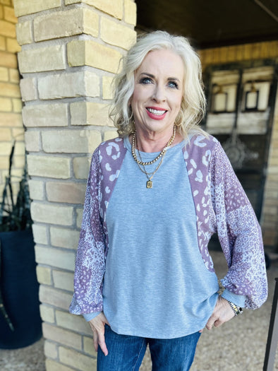 Mauve and Gray Patterned Long Sleeve Top