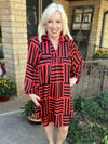 Savannah Red and Black Stripe Ruffle Collar Dress