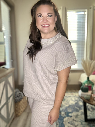 Farrah Textured Pearl Detail Top