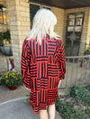 Savannah Red and Black Stripe Ruffle Collar Dress
