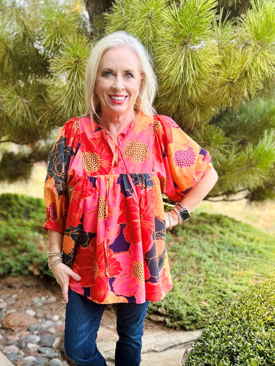 Cabo Puff Sleeve Multi Color Tunic