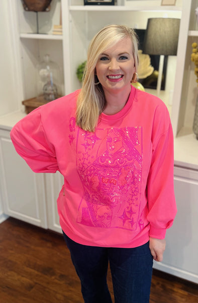 Queen Of Sparkles Hot Pink Logo Sweatshirt