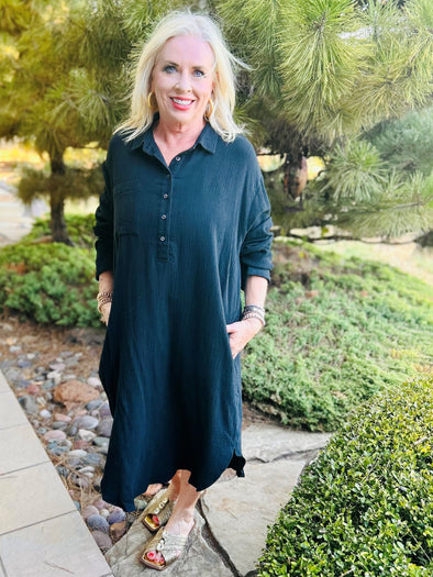Gauze Button Up Shirt Dress
