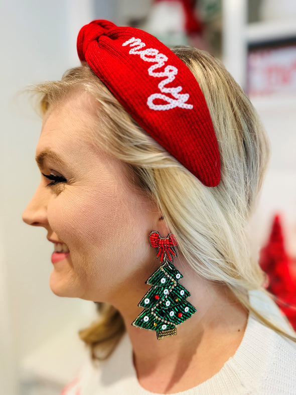 Beaded Holiday Tree Earrings