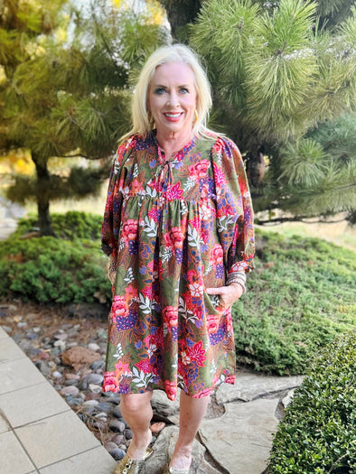 Hayes Puff Sleeve Olive Dress