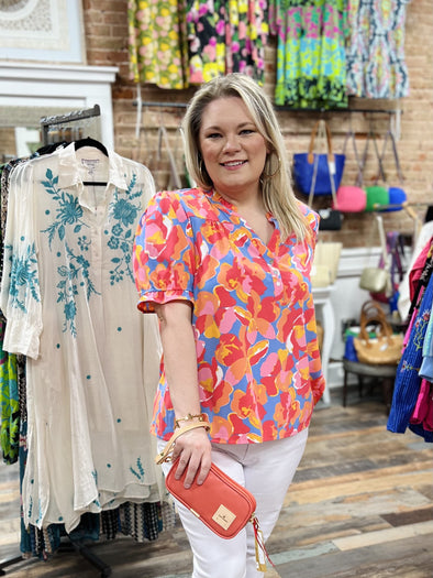 Coral and Pink Burst of Bloom Top