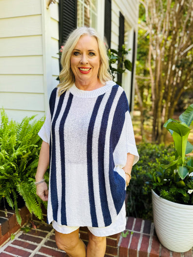 Addy Striped Pullover in Navy