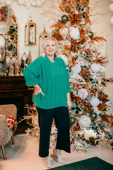 Make Me Smile Chenille Cable Knit Sweater In Green