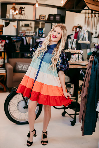 Queen Of Sparkles Multi Tiered Sequin Sleeve Dress