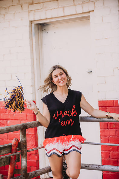 Queen of Sparkles Wreck'Em Feather Sweater Tank