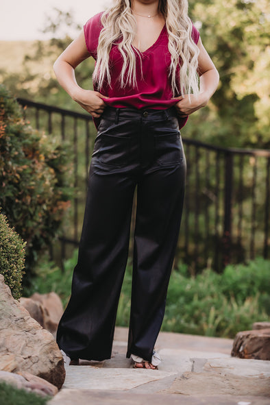 Wide Leg Faux Leather Pant