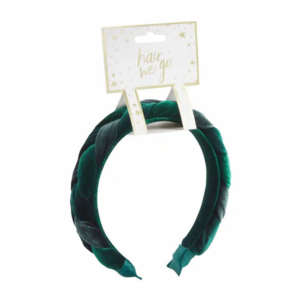 Braided Velvet Headband in Green