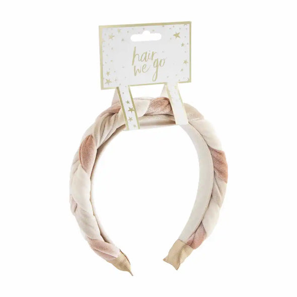 Braided Velvet Headband in Tan