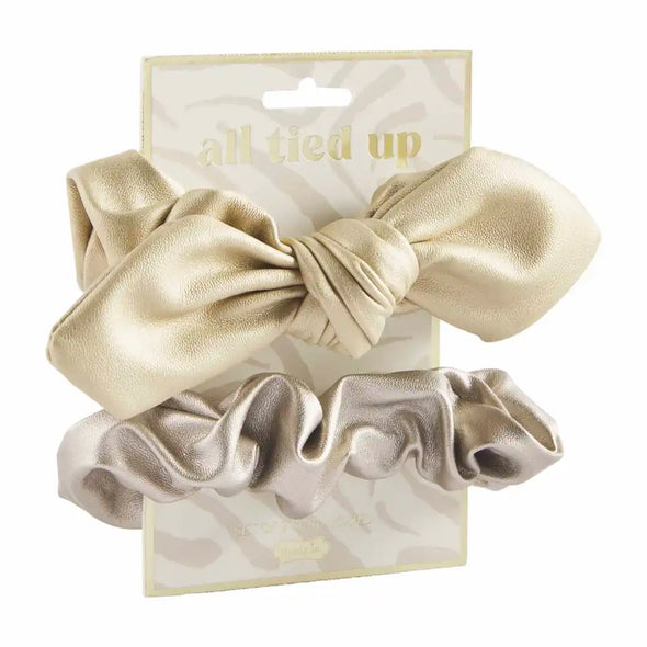 Leather Scrunchie Set in Gold