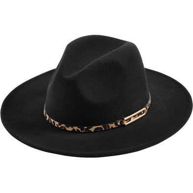 Leopard Band Fedora in Black