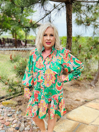 Vibrant Paisley Dress in Green