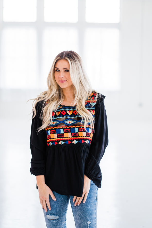 Out of the Ordinary Embroidered Babydoll Top