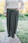 Striped Velvet Skirt in Olive