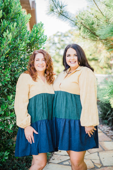 Autumn Color Block Tiered Dress