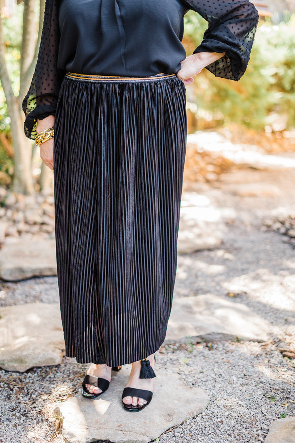 Striped Velvet Skirt in Black