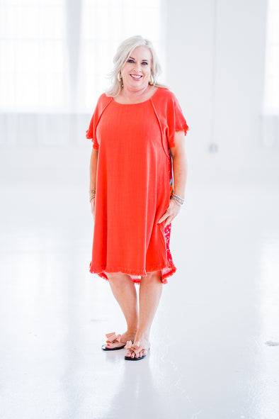 Charming Floral Dress In Coral