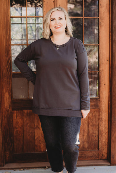 Tunic Sweatshirt Pullover in Charcoal