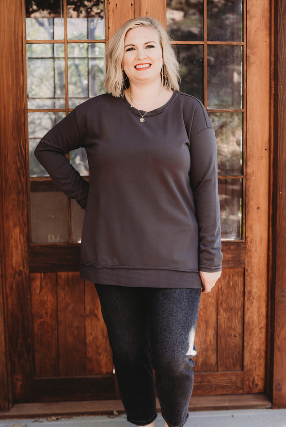 Tunic Sweatshirt Pullover in Charcoal