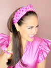 Brianna Cannon Pink Velvet Headband w/ Colorful Hearts