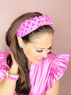 Brianna Cannon Pink Velvet Headband w/ Colorful Hearts