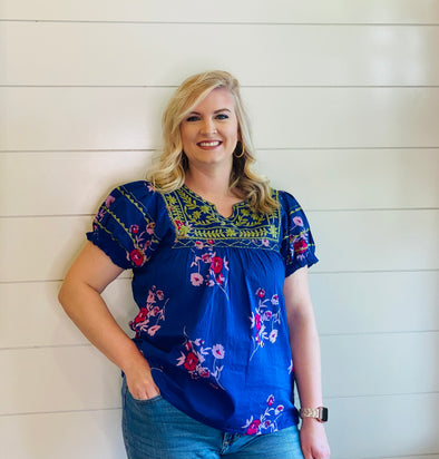 Sister Mary Patsy Top in Cobalt Floral